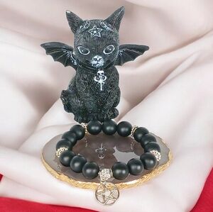 Chunky Matte Black Beaded Bracelet Witch Witchy Whimsigoth Goth Grunge 2000s Y2k